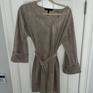 Taupe V-Neck Suede Belted Dress BCBG